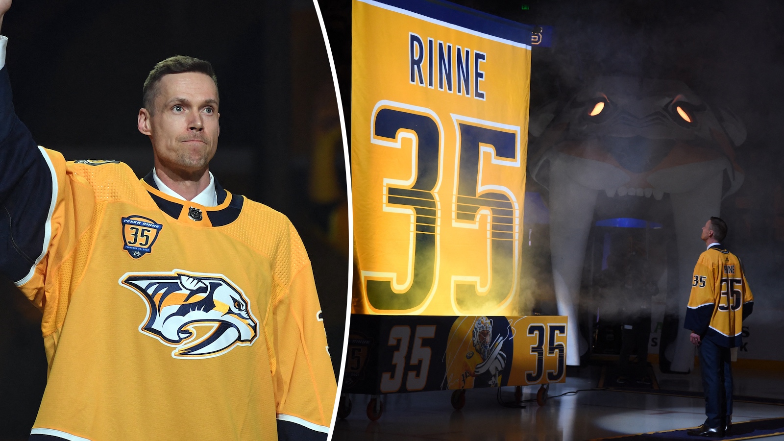 TV: Pekka Rinne hyllades i natt &ndash; se tr&ouml;jan hissas till taket