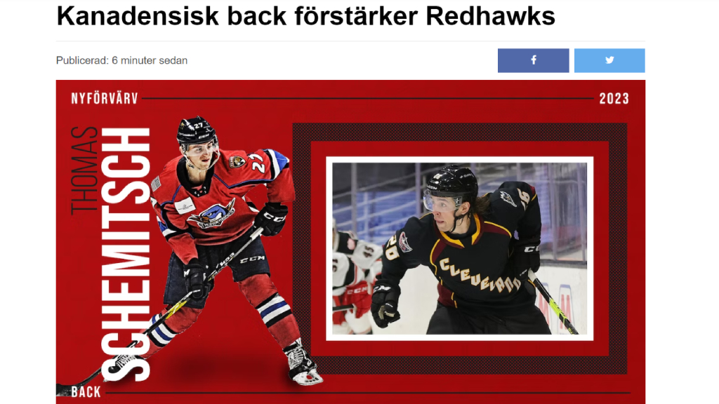 Thomas Schemitsch klar f&ouml;r Malm&ouml; Redhawks