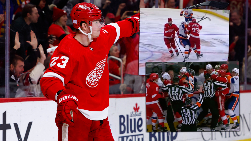 Lucas Raymond m&aring;lskytt f&ouml;r Detroit &ndash; och delade ut j&auml;ttepropp p&aring; Mathew Barzal