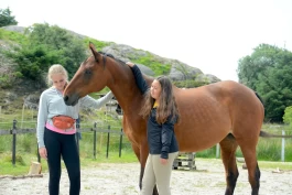 Marte og Signe lærer bort klikkertrening og akademisk ridekunst til de yngste