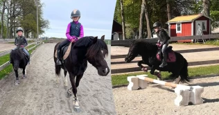 Awelia (7) og Aliwa (8) rir uten hodelag i sprang og dressur